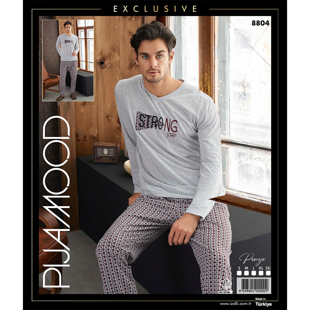 Pijamood 8804 Erkek Nakışlı Penye V Yaka 5 Li Pijama Takımı S-2XL